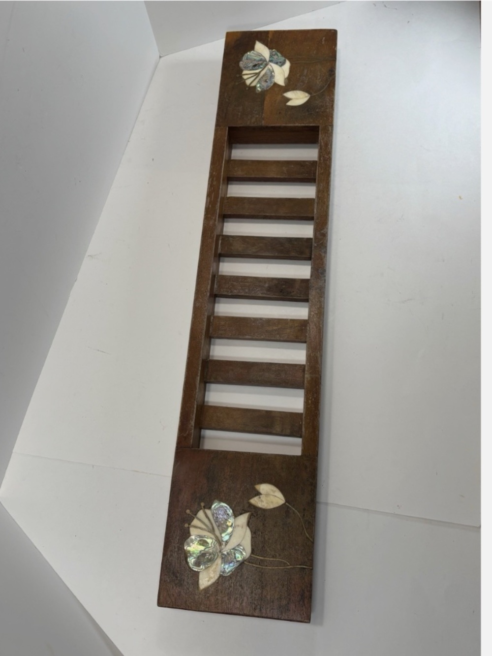 Anthropologie Wood Bath Caddy- Marble Stone Inlay- Made In India- 27” Floral